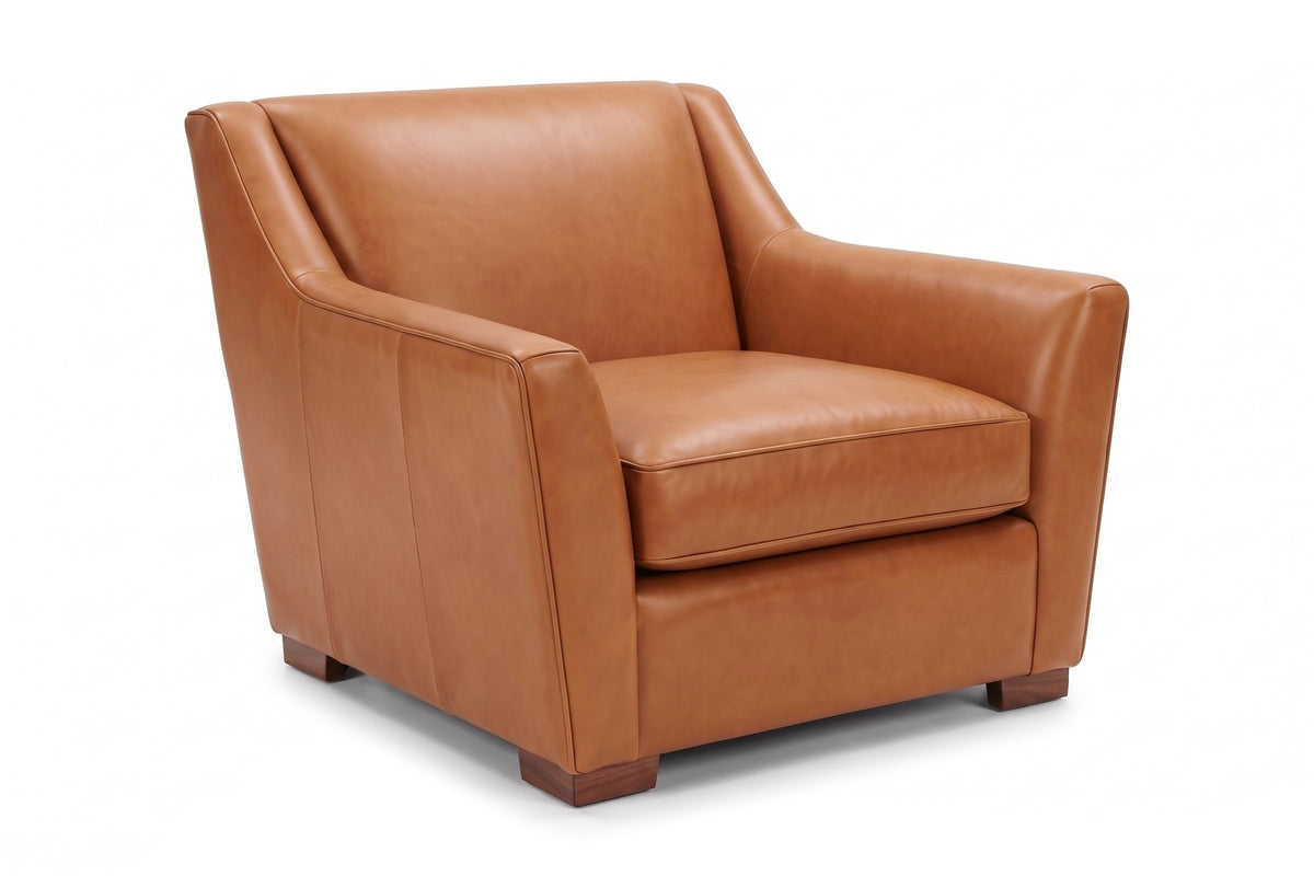 Vence Leather Lounge Chair – Sloped Arms, Low Deep Seat, Block Feet