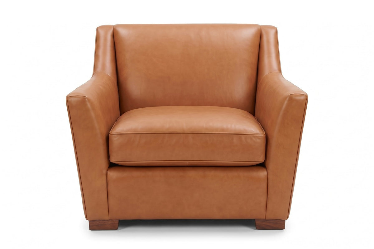 Vence Cognac Leather Lounge Chair, straight front view at seat height