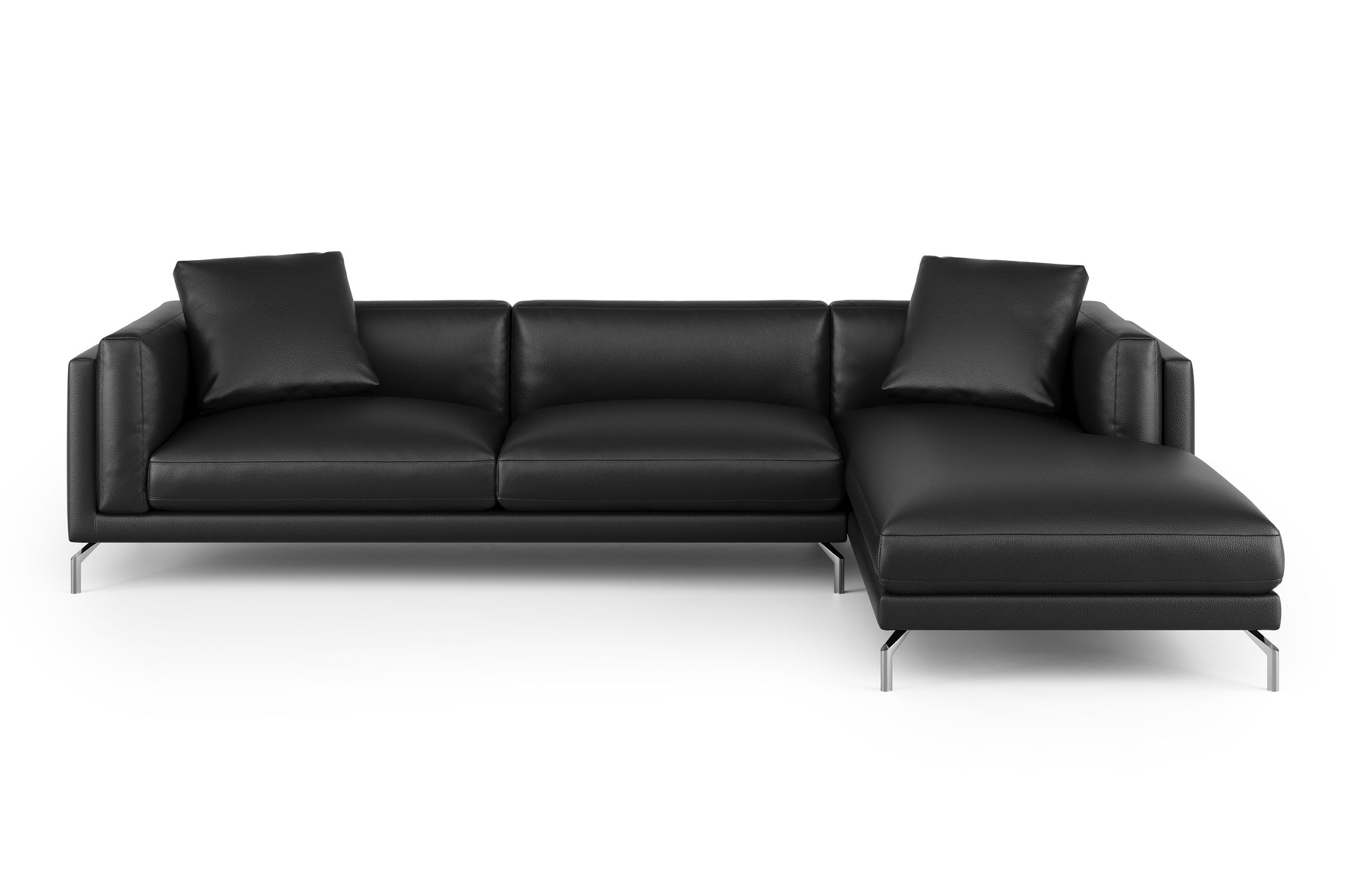 top gear couch Siegfrid 128” Leather Sectional Chaise Sofa with Down Feather Filling, Black / Right Chaise