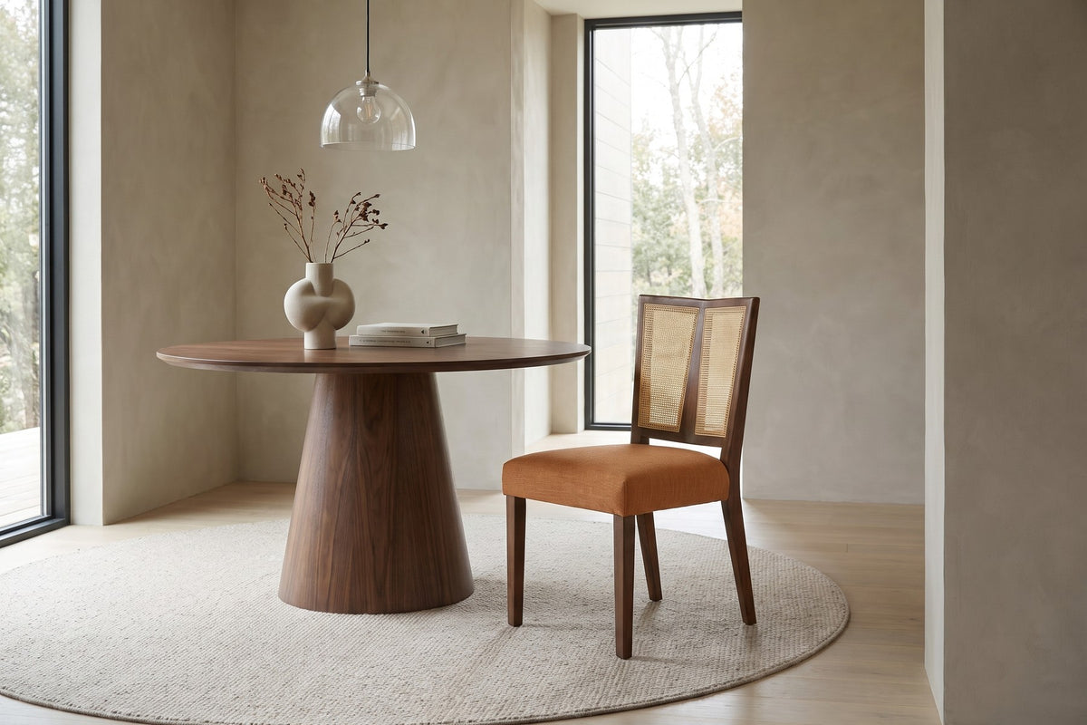 Wagram Rattan Cane Dining Chair – Caramel Seat, Walnut-Finish Rubberwood, Set of 2