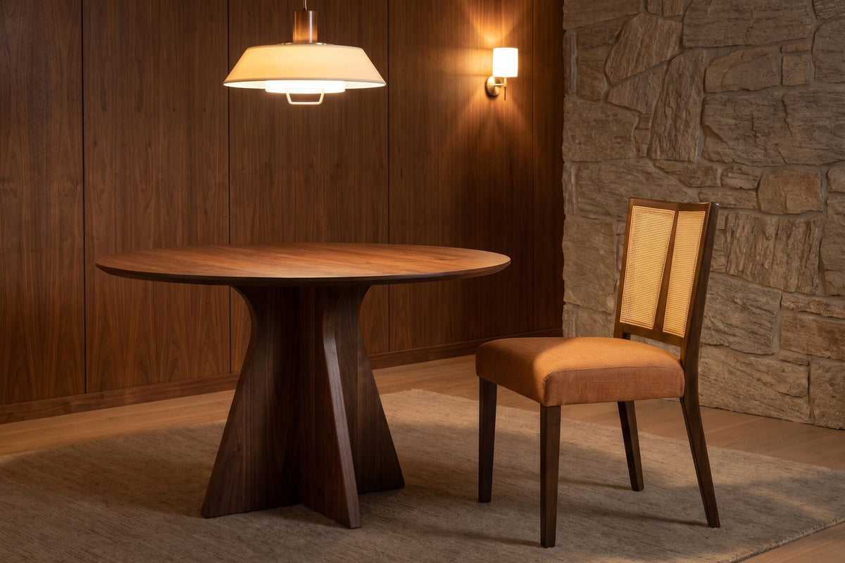 Wagram Rattan Cane Dining Chair – Caramel Seat, Walnut-Finish Rubberwood, Set of 2