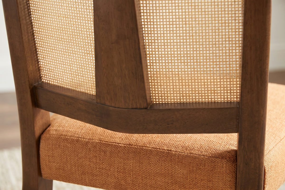 Wagram Rattan Cane Dining Chair – Caramel Seat, Walnut-Finish Rubberwood, Set of 2
