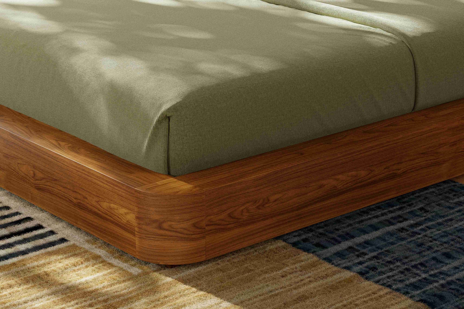 Aubert Wood Bed Frame with Bouclé Headboard & Integrated Nightstands