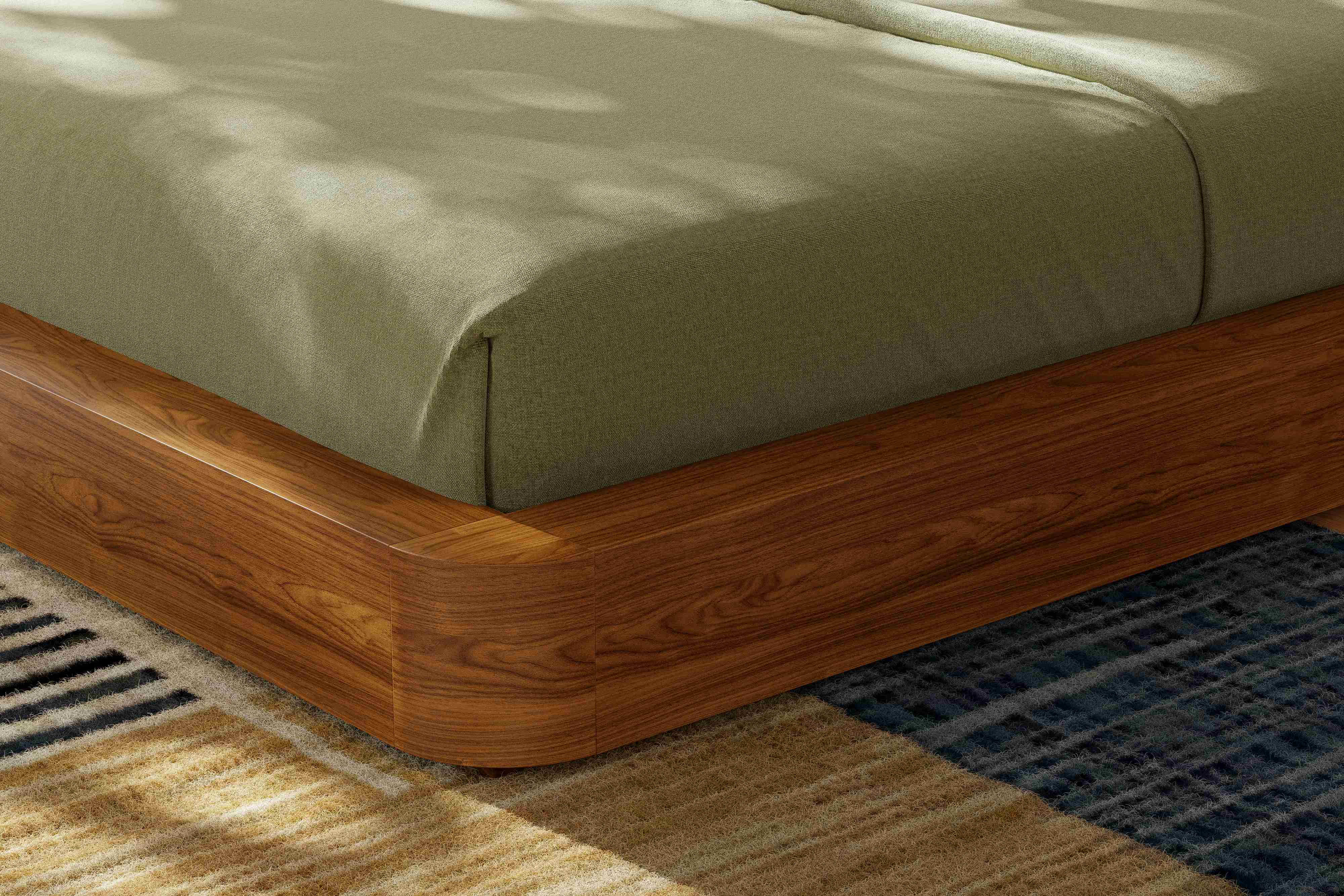 Aubert Wood Bed Frame with Bouclé Headboard & Integrated Nightstands