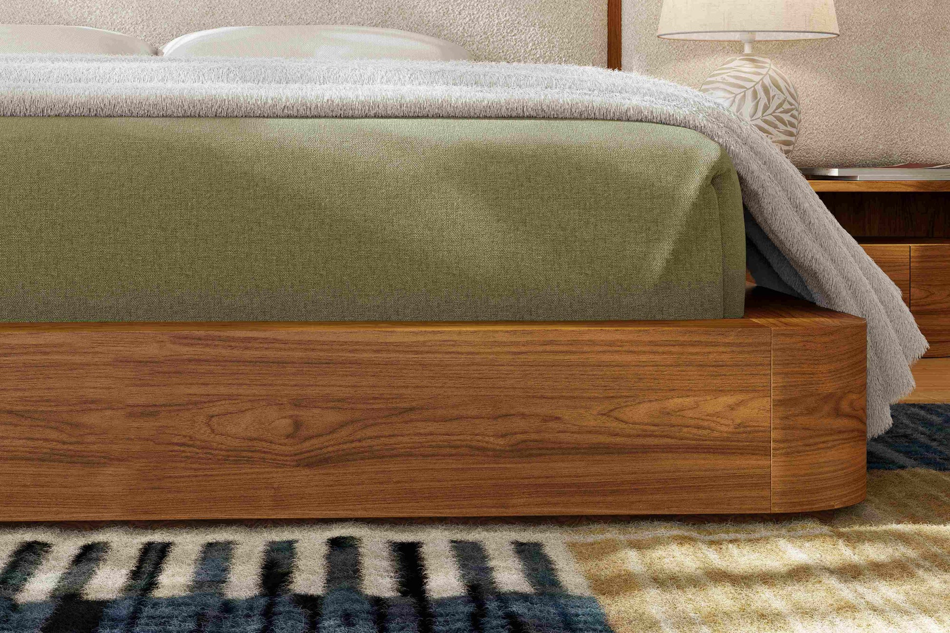 Aubert Wood Bed Frame with Bouclé Headboard & Integrated Nightstands