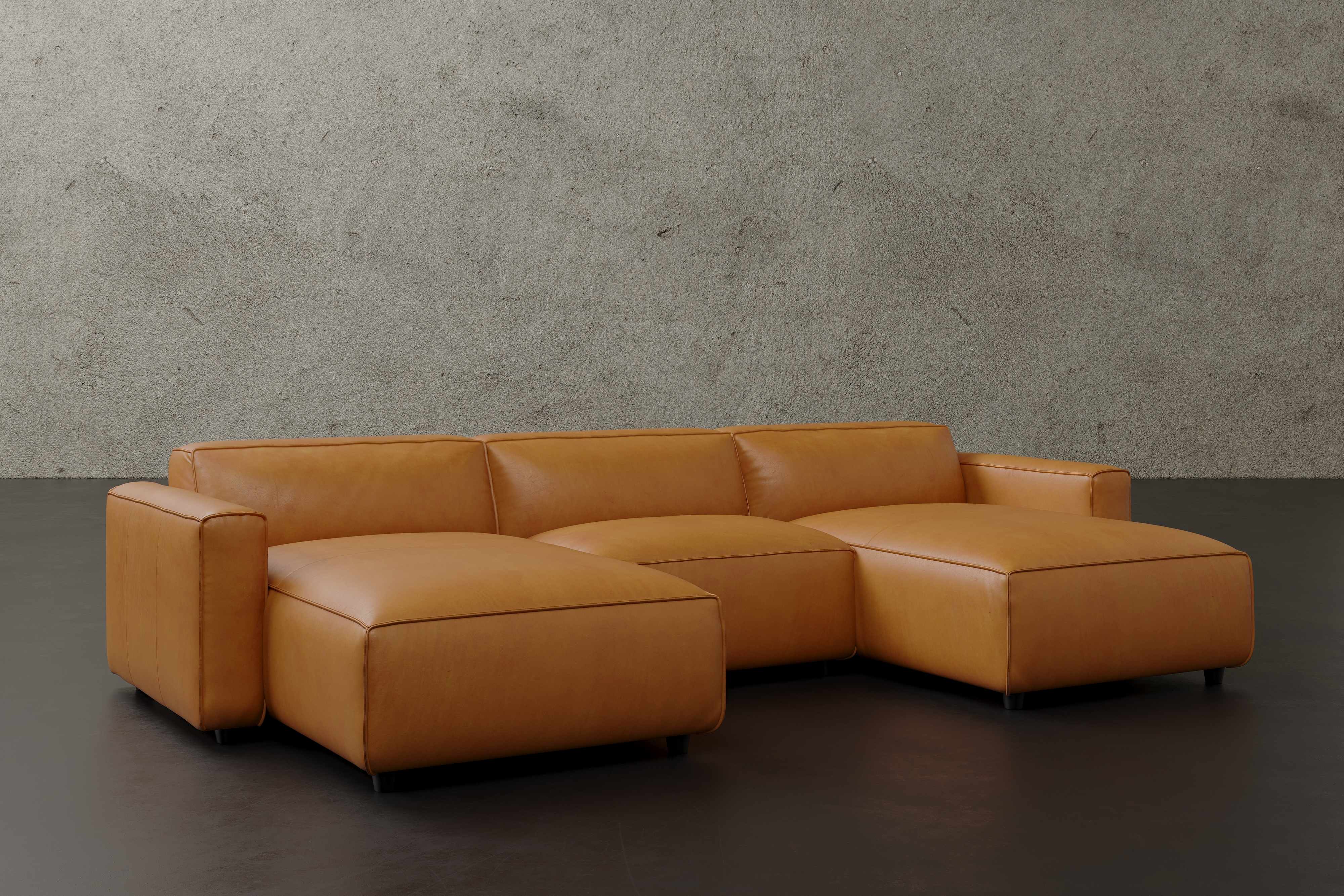 Allodi Full-aniline Leather Modular Sectional Sofa with Feather-Filled